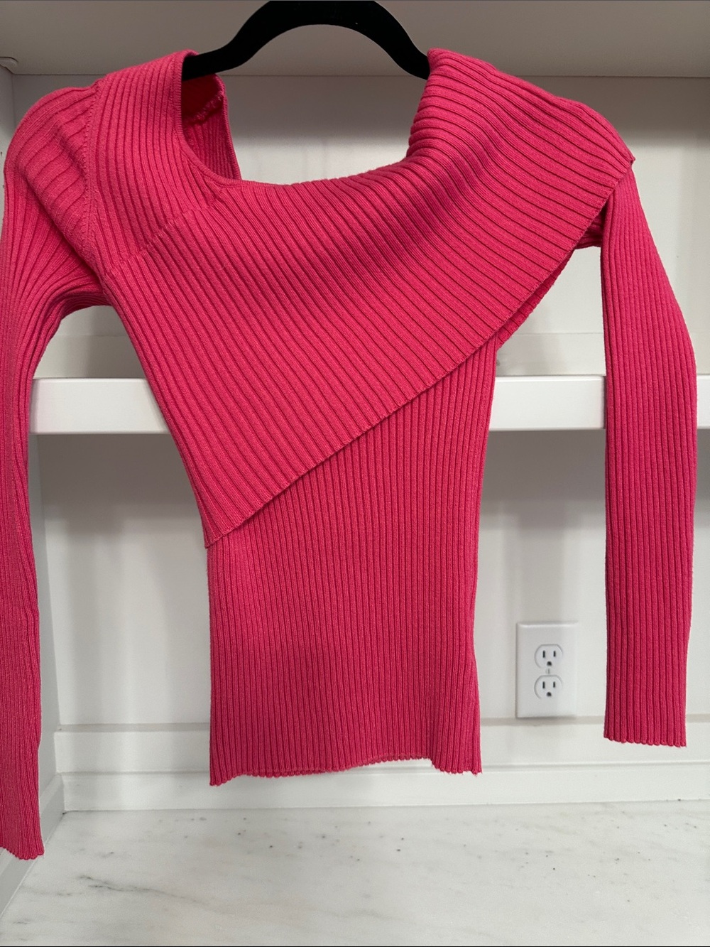 Pink Lily small ribbed Off-Shoulder Sweater in Bright Pink. Like new